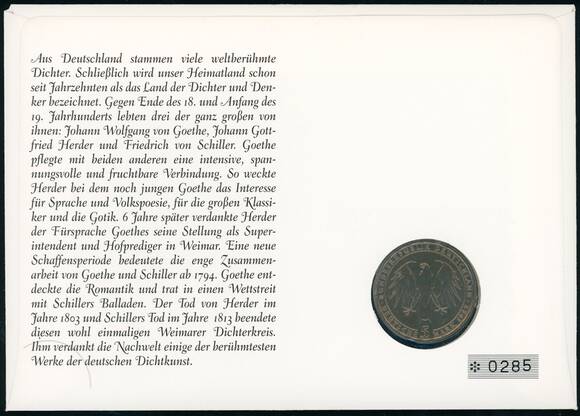 BRD 1982/1994 Numisbrief "Große Deutsche Dichter"