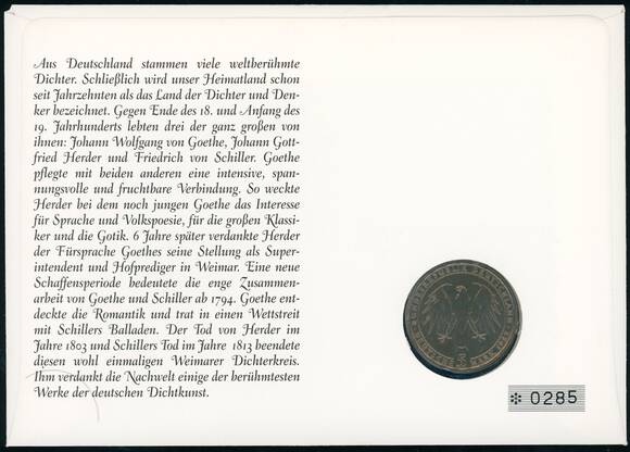 BRD 1982/1994 Numisbrief Große Deutsche Dichter