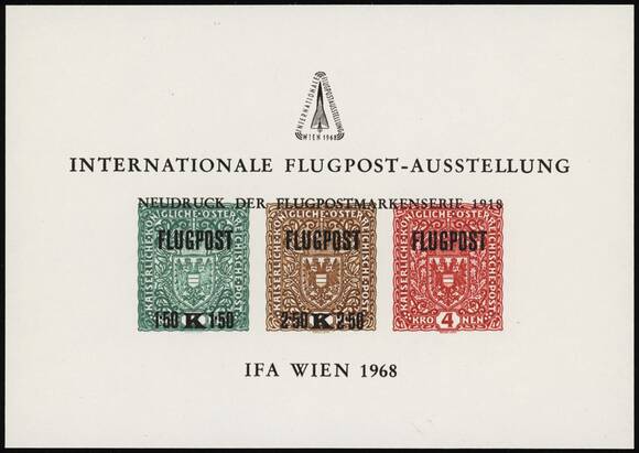 ÖSTERREICH 1968 Gedenkblatt 5 Flugpostausstellung IFA Wien