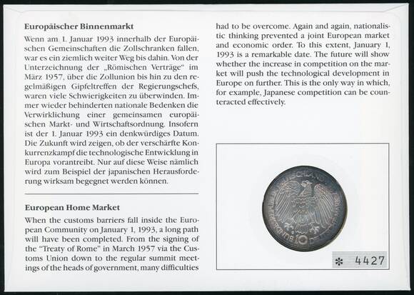 BRD 1987/1992 Numisbrief Europäischer Binnemarkt