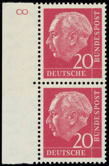 BRD 1960 Heuss lumogen MiNr. 185 y W DZ Druckerzeichen "8" positiv