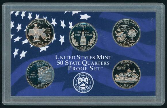 USA 2000 Proof Set 50 State Quarters 5 Münzen