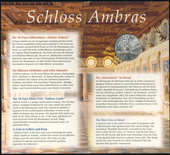 ÖSTERREICH 2002 10 Euro Schloss Ambras