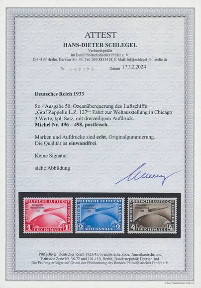 DR 1933 MiNr. 496-498 Chicagofahrt