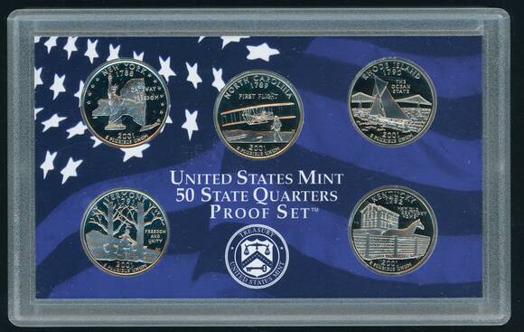 USA 2001 Proof Set 50 State Quarters 5 Münzen