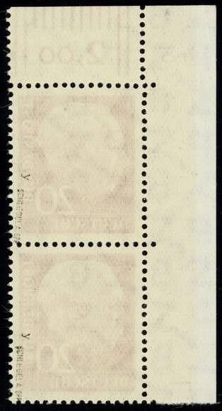 BRD 1960 Heuss lumogen MiNr. 185 y W DZ Druckerzeichen "8" positiv und "L"