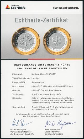 BRD 20 Euro 2017 50 Jahre Deutsche Sporthilfe