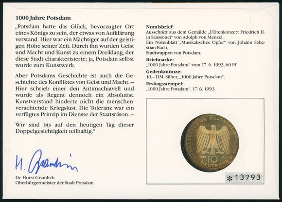 BRD 1993/1993 Numisbrief 1000 Jahre Potsdam