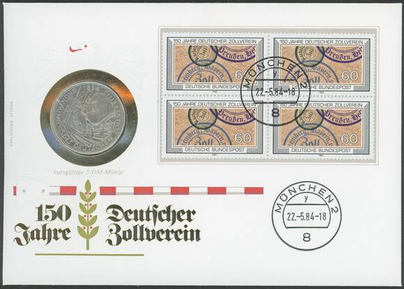 BRD 1984/1984 Numisbrief 150 Jahre Deutscher Zollverein