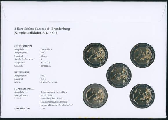 BRD 2020 Numisbrief Serie Bundesländer Brandenburg