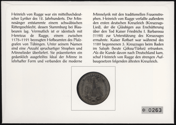 BRD 1980/1995 Numisbrief "Heinrich von Rugge"