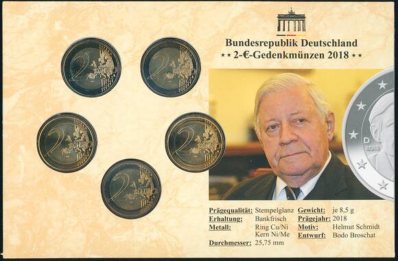 BRD 2018 Helmut Schmidt 5 x 2 Euro