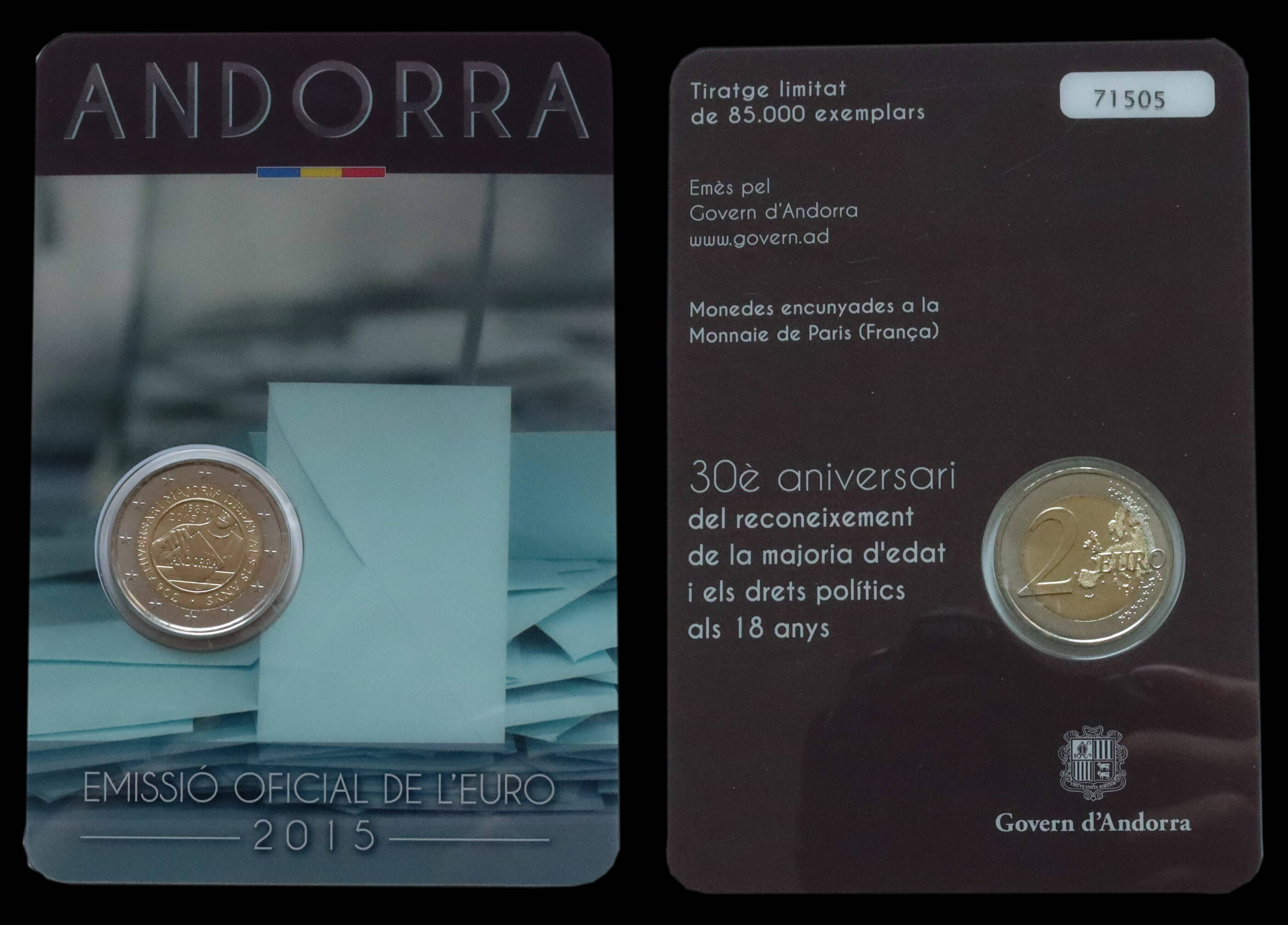 ANDORRA 2015 Coincard 2 Euro Volljährigkeit