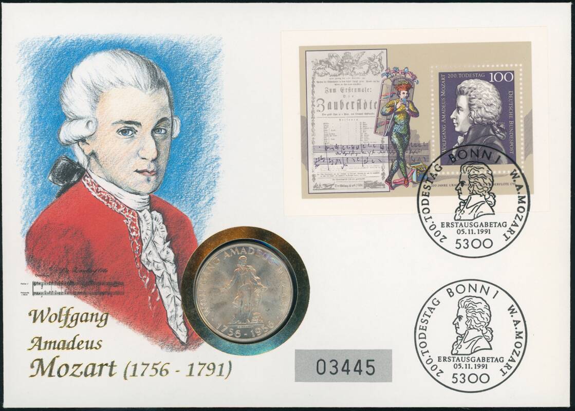 ÖSTERREICH/BRD 1956/1991 Numisbrief Wolfgang Amadeus Mozart