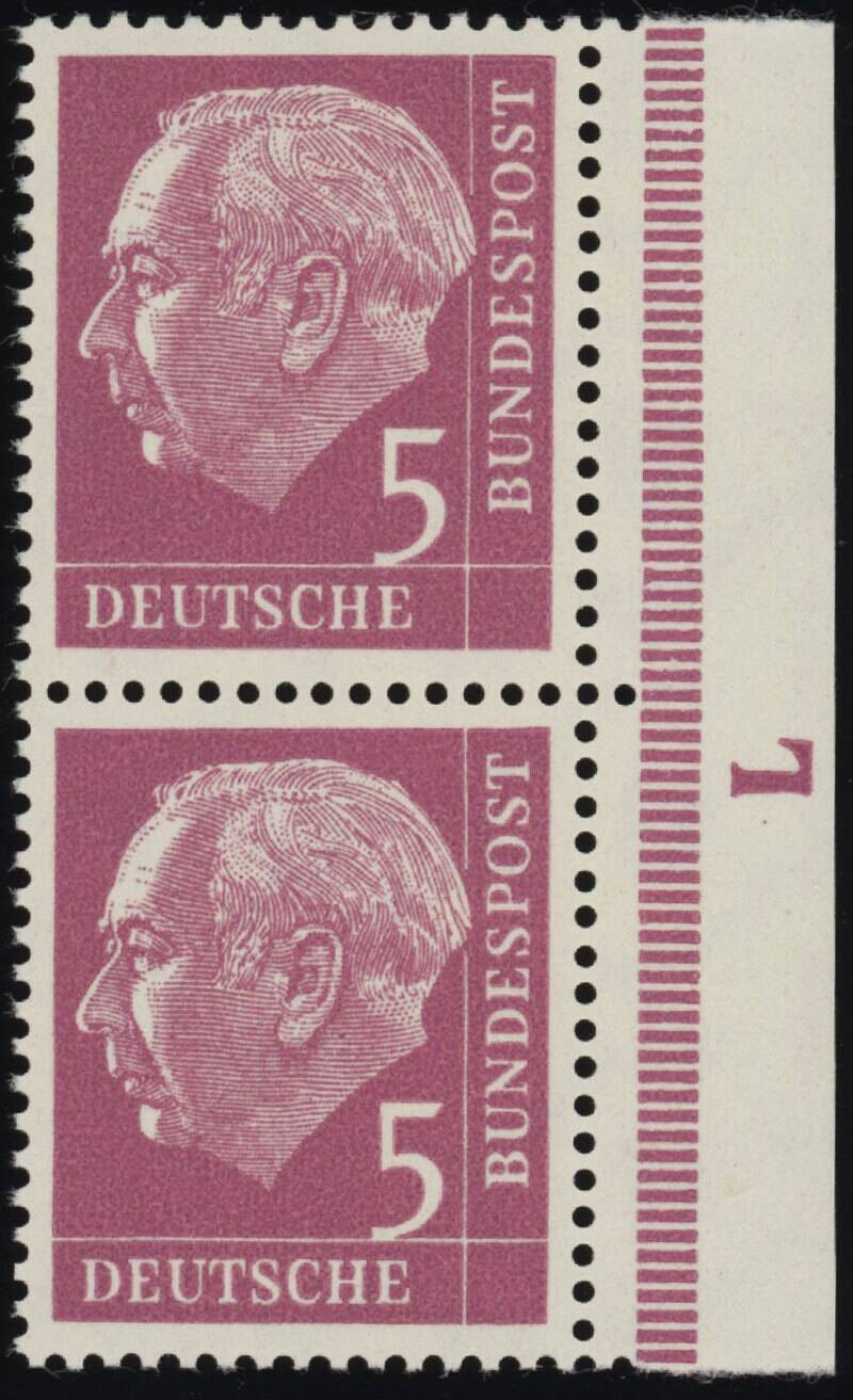 BRD 1960, MiNr. 179 y senkrechtes Randpaar mit Lumogenzeichen "L"