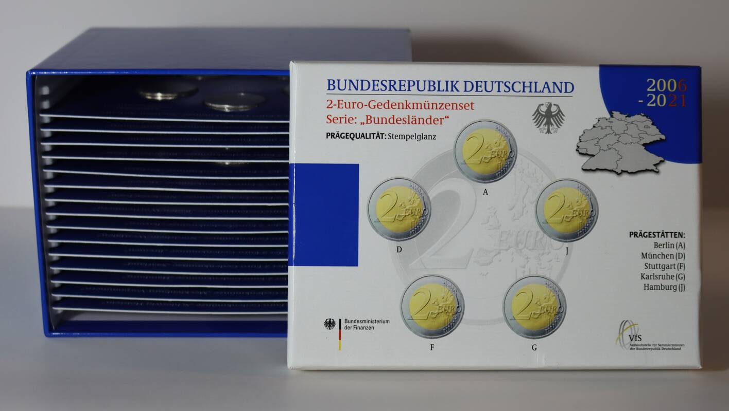 BRD 2006-2021, Serie Bundesländer, 15 Sets zu 5 x 2 Euro komplett