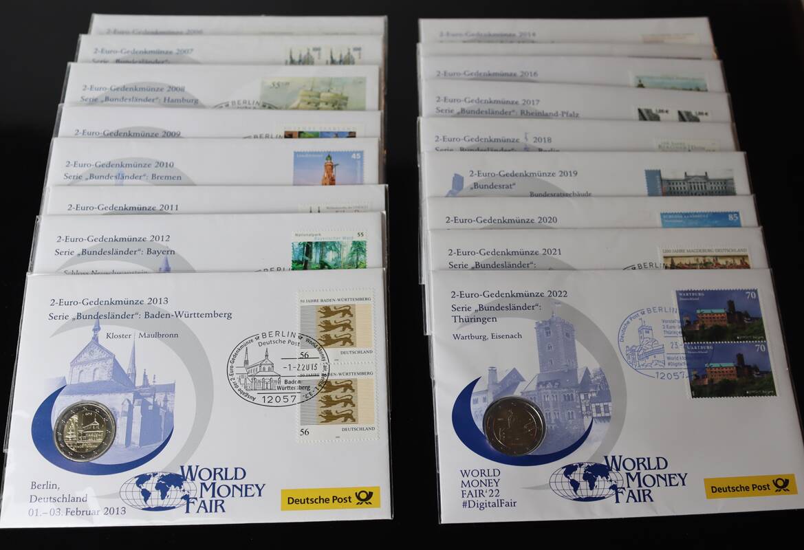 BRD 2006-2022 Numisbriefe Serie Bundesländer komplett mit 17 Stück