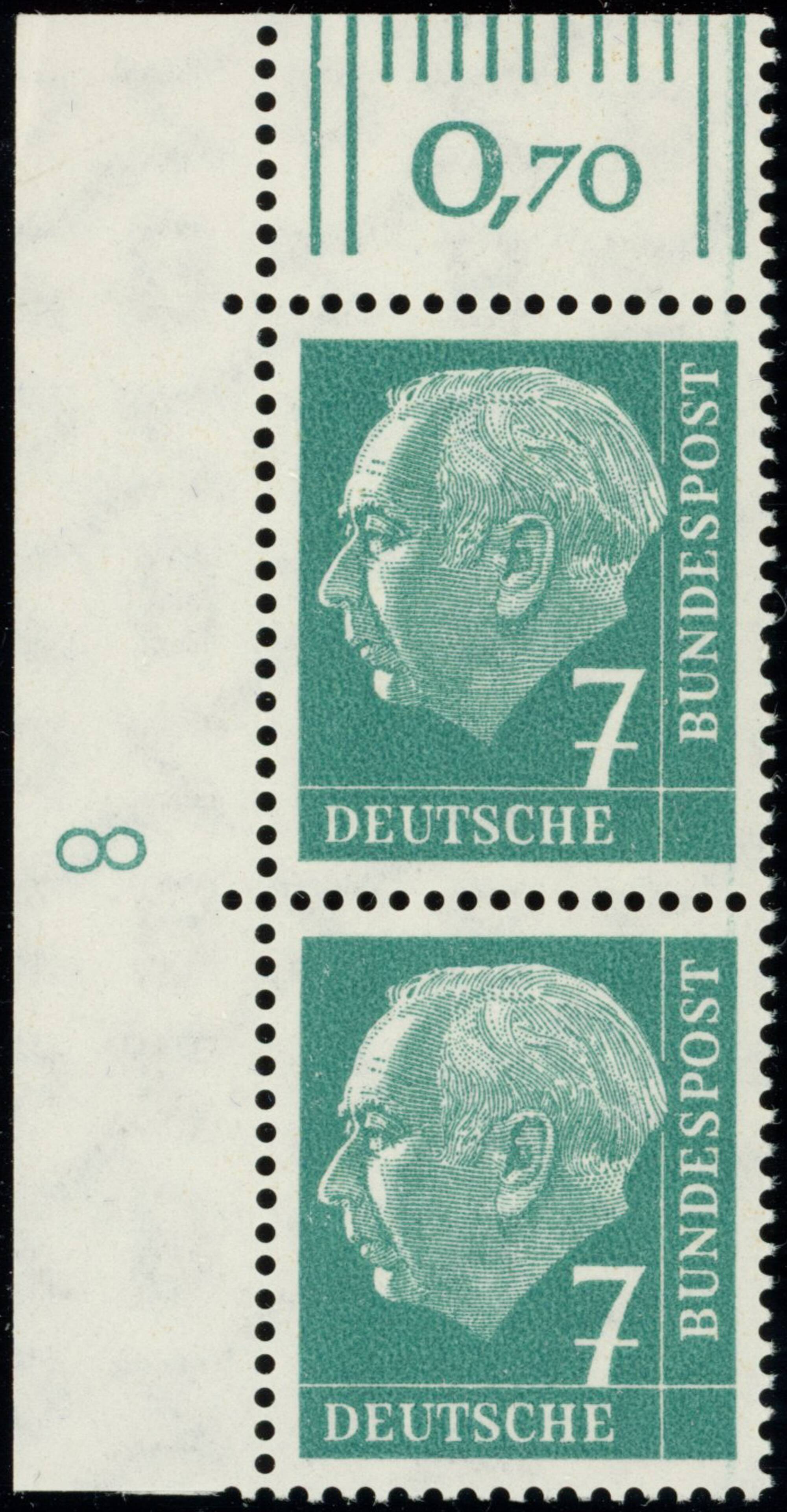 BRD 1954, MiNr. 181 x W DZ Druckerzeichen "8" positiv