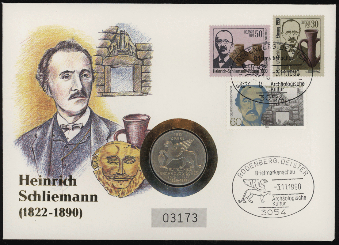 BRD/DDR 1979/1990 Numisbrief Heinrich Schliemann 1822-1890