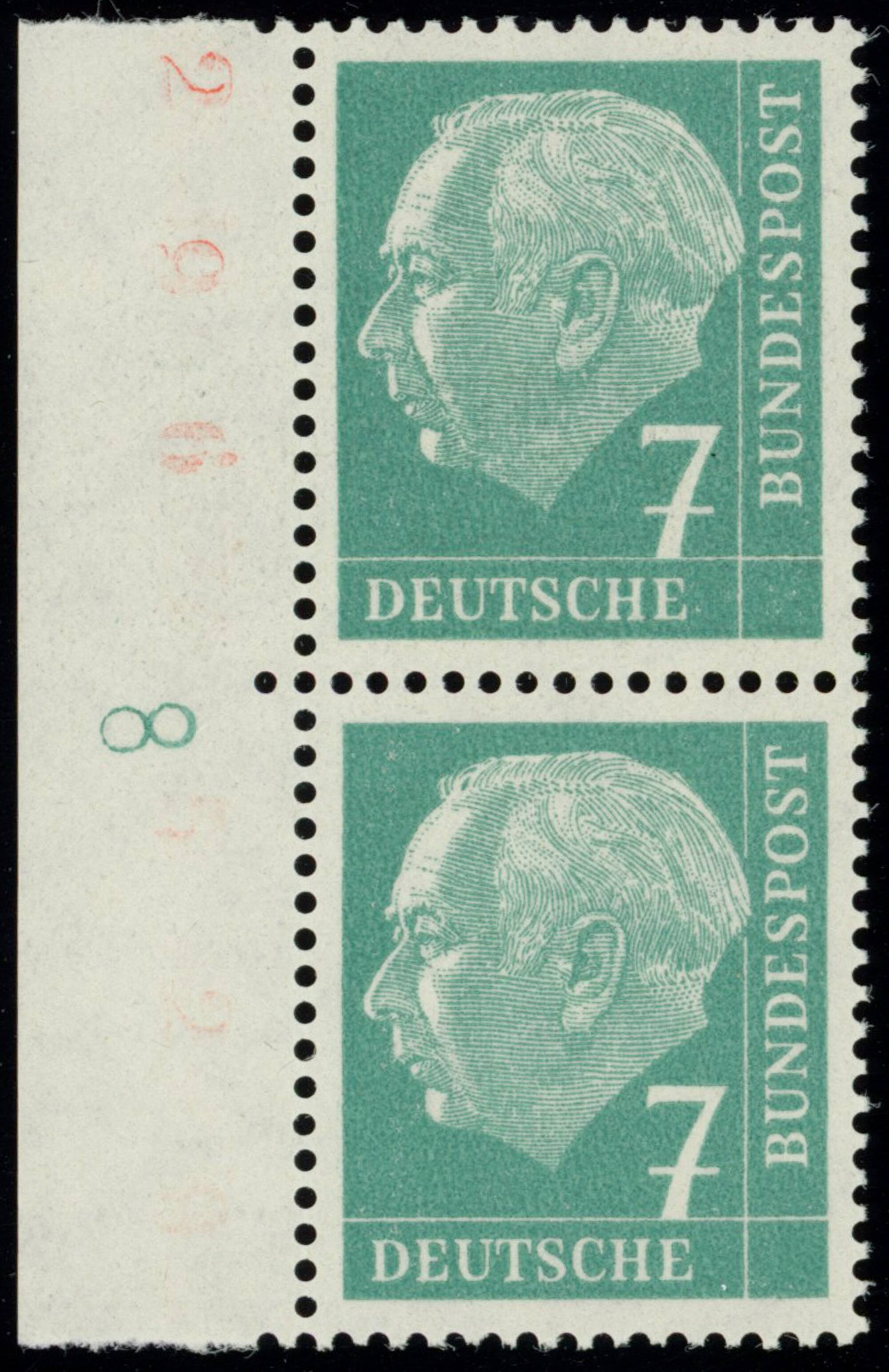 BRD 1960, Heuss lumogen, MiNr. 181 y W DZ Druckerzeichen "8" positiv