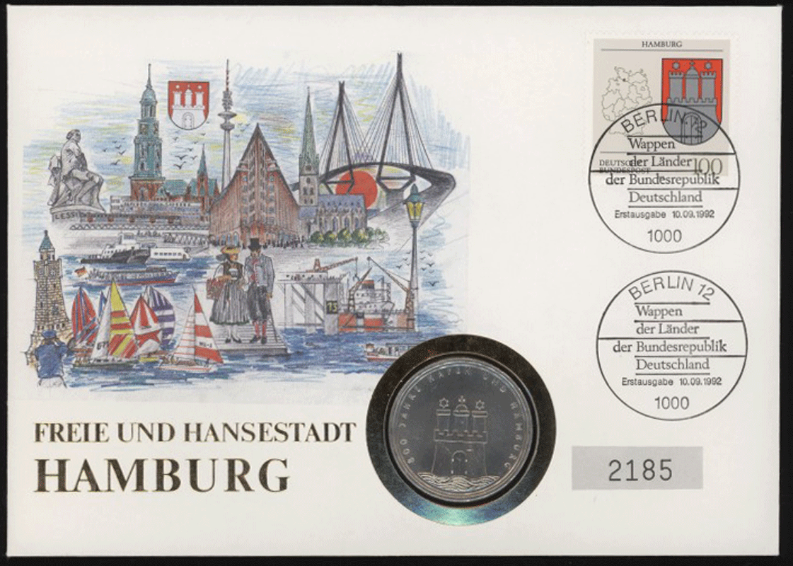 BRD 1989/1992 Numisbrief "Freie und Hansestadt Hamburg"