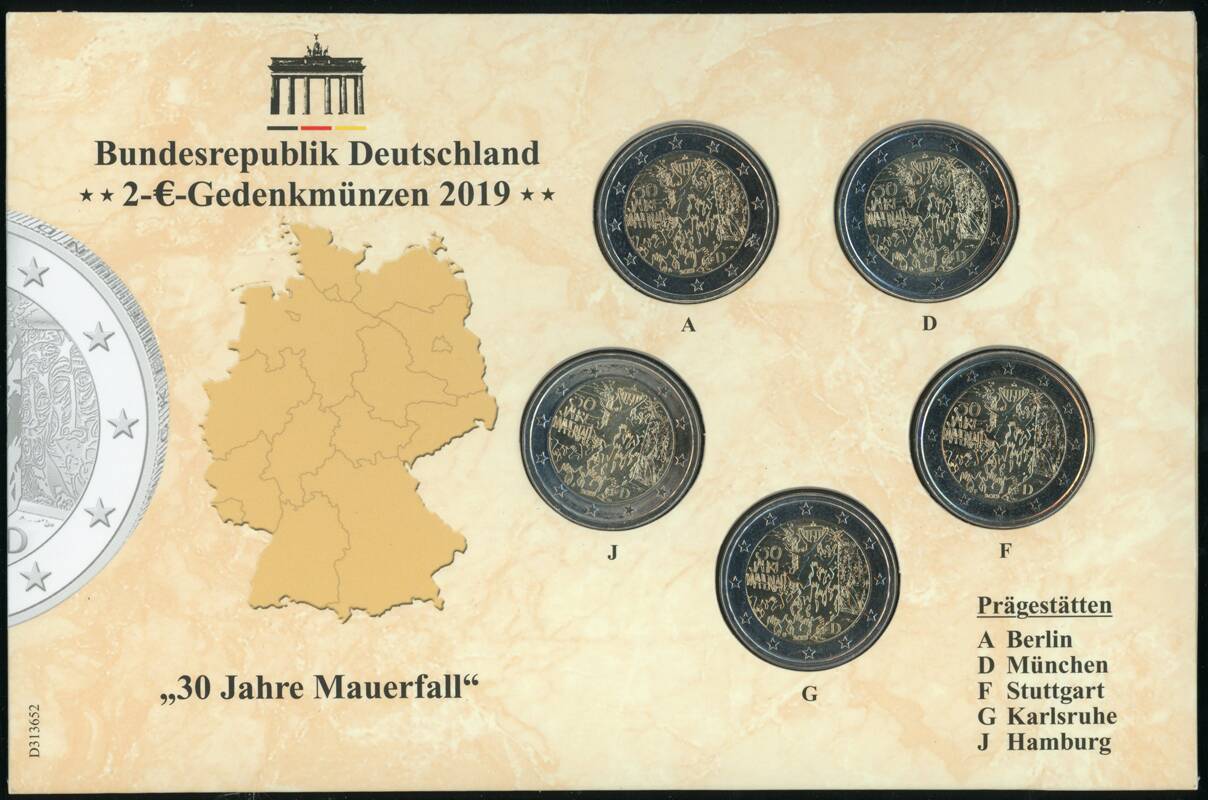 BRD 2019 30 Jahre Mauerfall 5 x 2 Euro