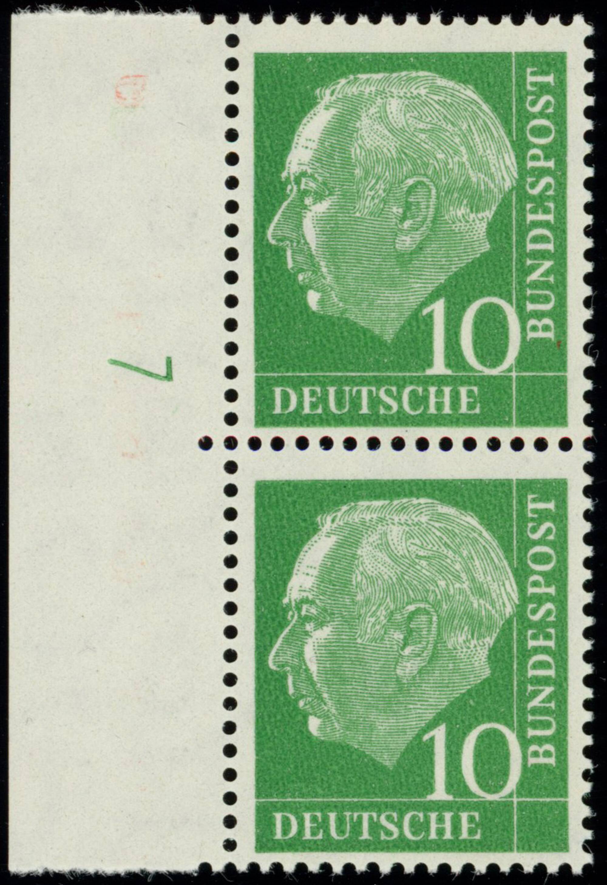 BRD 1960, Heuss lumogen, MiNr. 183 x W DZ Druckerzeichen "7" positiv