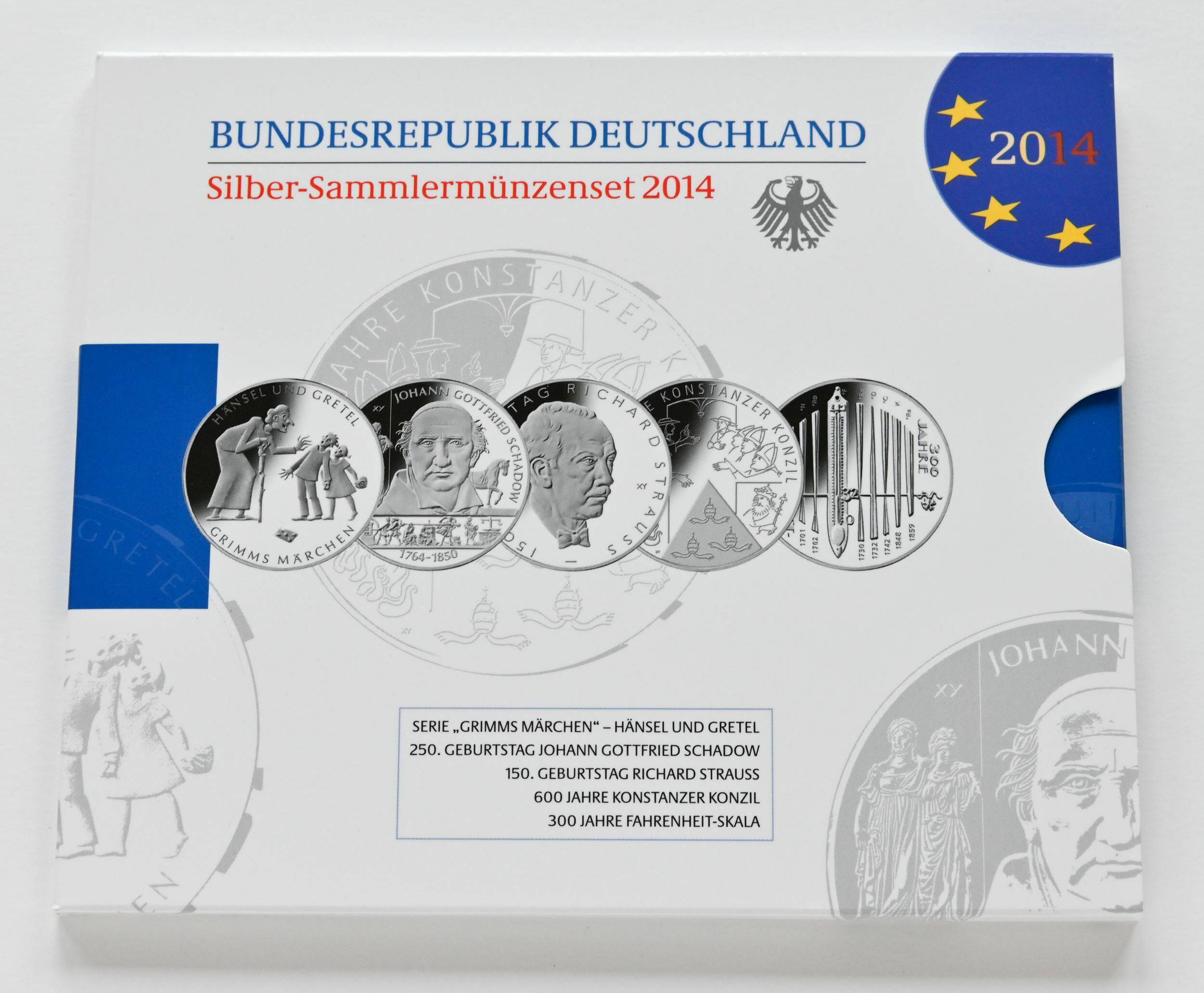 BRD 2014 Silber-Gedenkmünzen 5 x 10 Euro