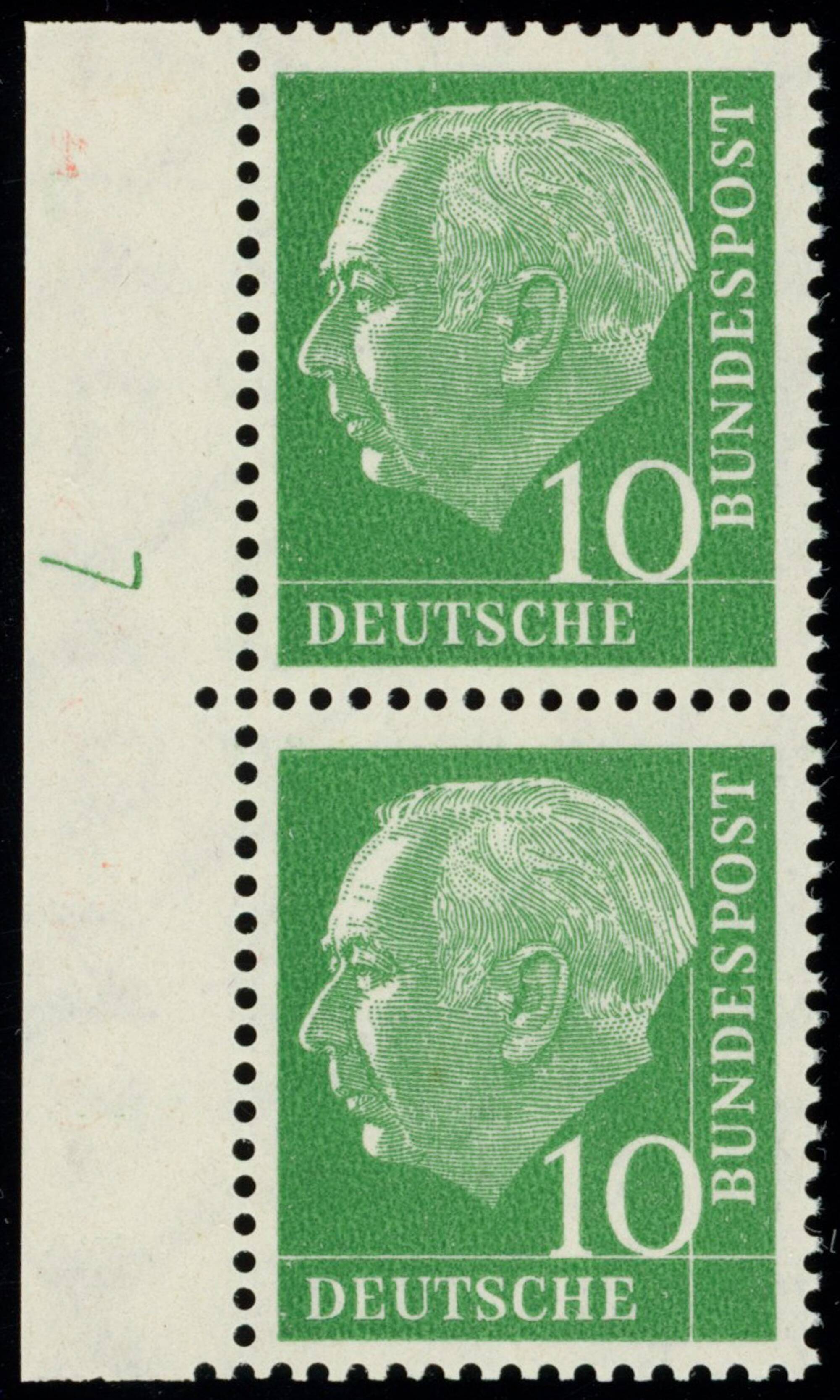 BRD 1960, Heuss lumogen, MiNr. 183 x W DZ Druckerzeichen "7" positiv