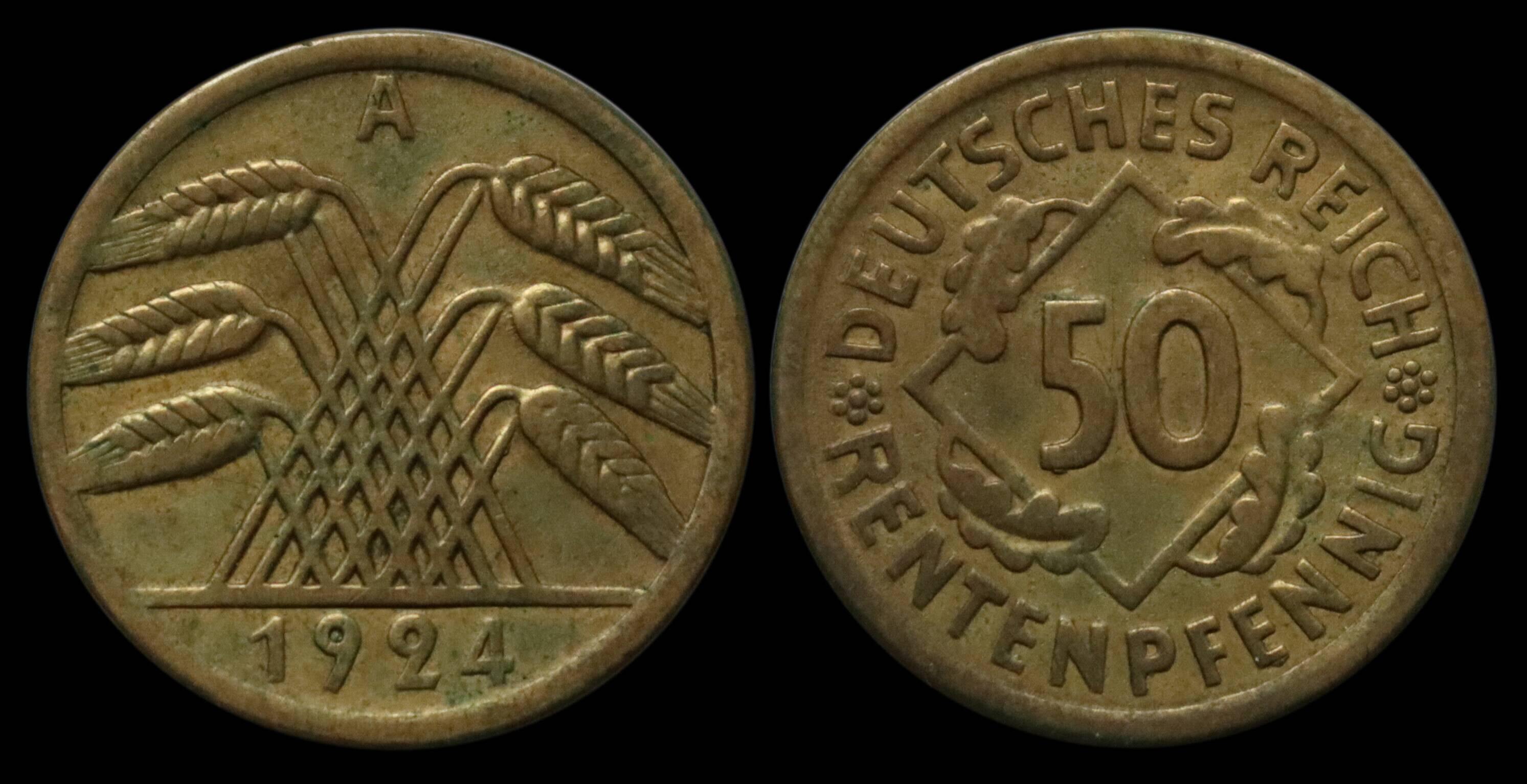 WEIMAR 50 Rentenpfennig, 1924 A, Jaeger 310