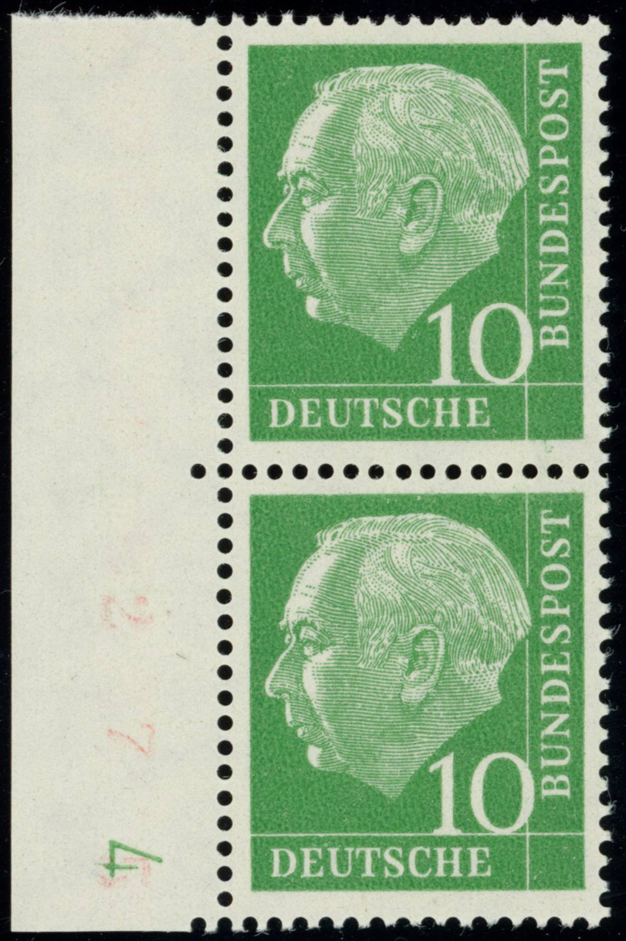 BRD 1960, Heuss lumogen, MiNr. 183 x W DZ Druckerzeichen "4" positiv