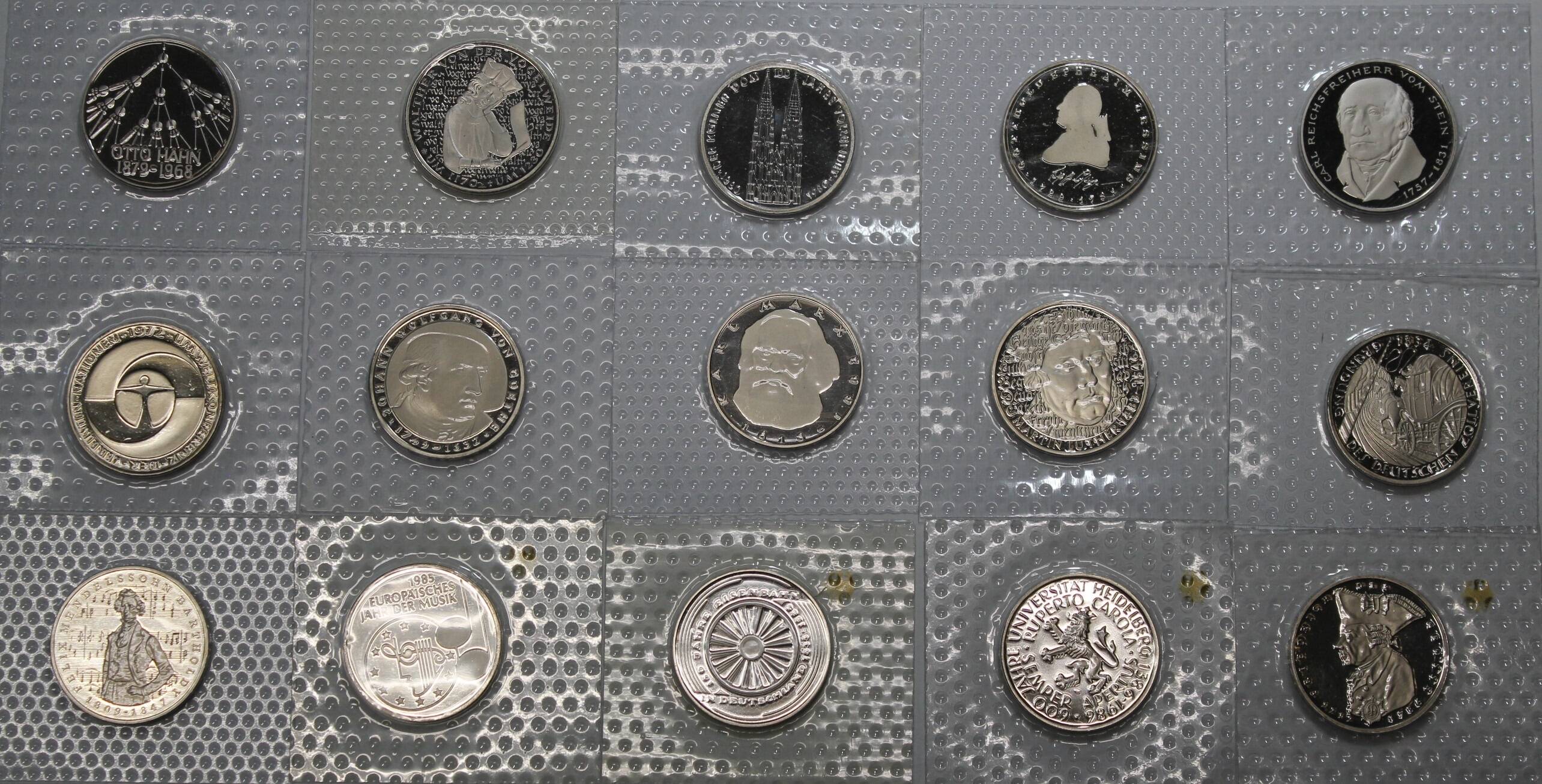 BRD 15 x 5 DM Gedenkmünzen 1979-1986 in Polierter Platte komplett