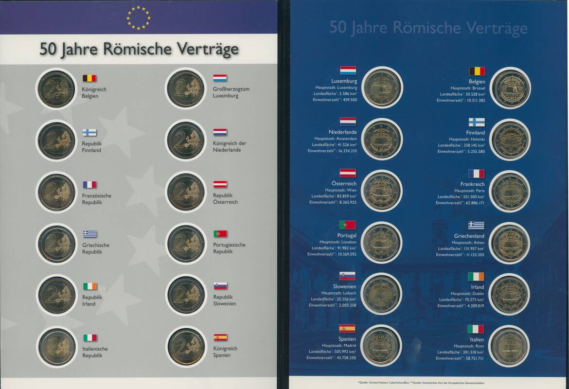 50 JAHRE RÖMISCHE VERTRÄGE 1957-2007 mit 13 x 2 Euro Komplettset