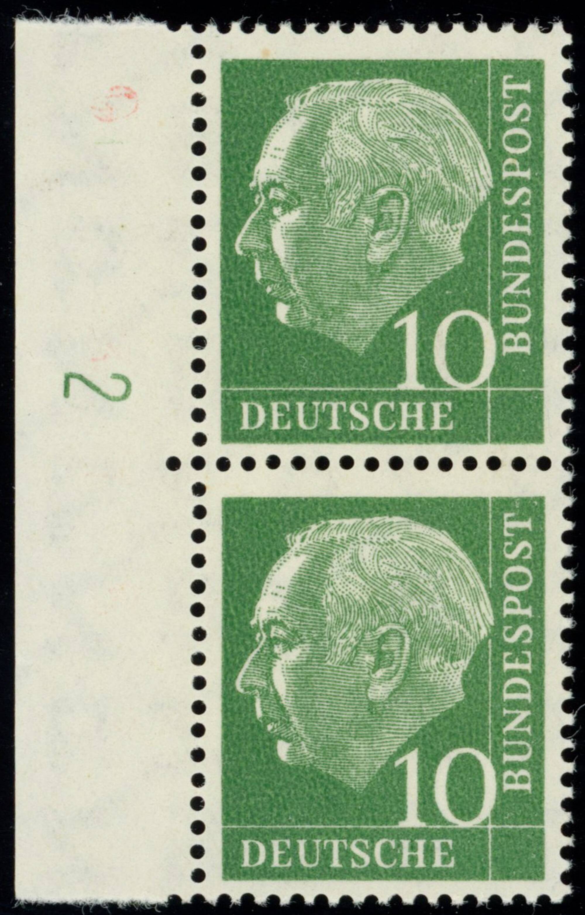 BRD 1960, Heuss lumogen, MiNr. 183 x W DZ Druckerzeichen "2" positiv