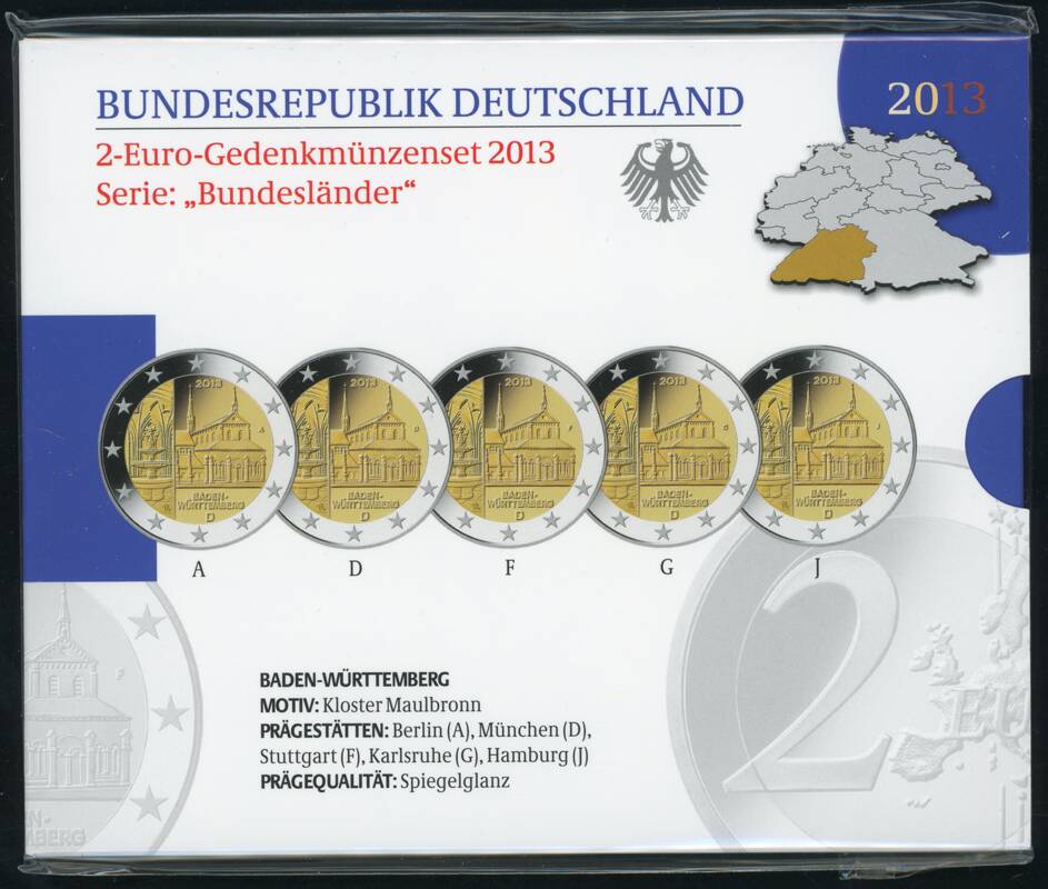 BRD 2013 Serie Bundesländer Baden-Württemberg 5 x 2 Euro PP