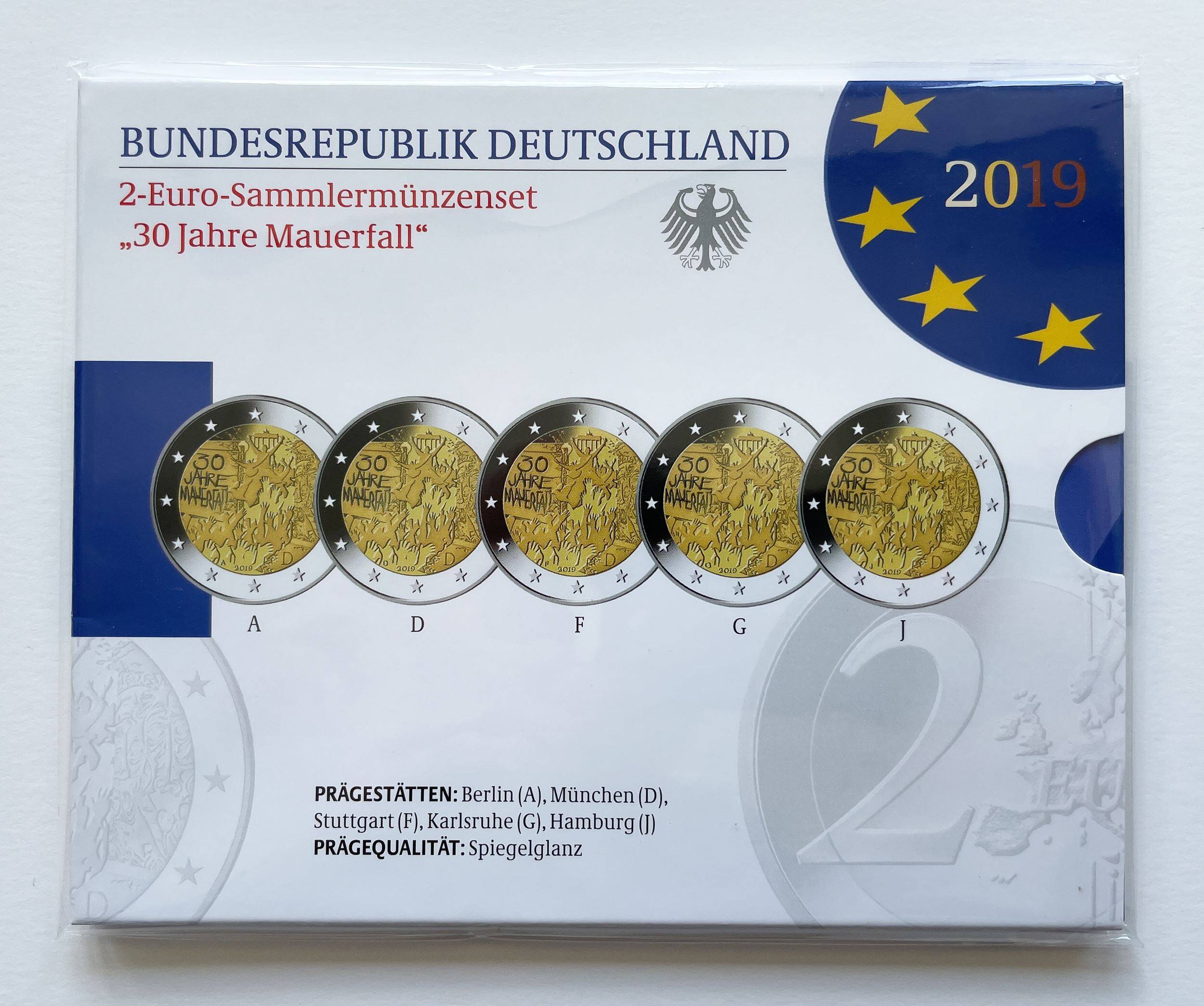 BRD 2019 30 Jahre Mauerfall 5 x 2 Euro PP