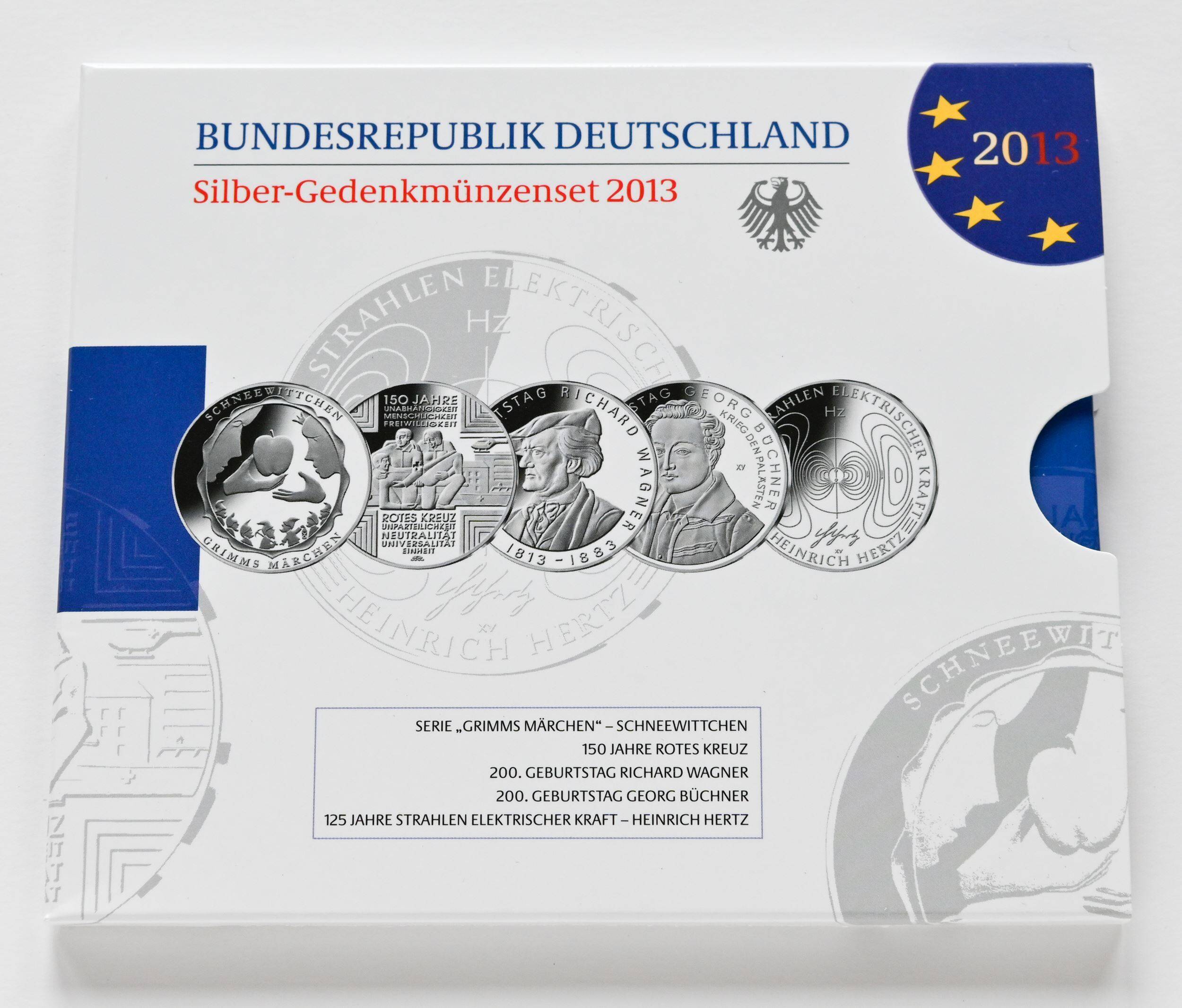 BRD 2013 Silber-Gedenkmünzen 5 x 10 Euro