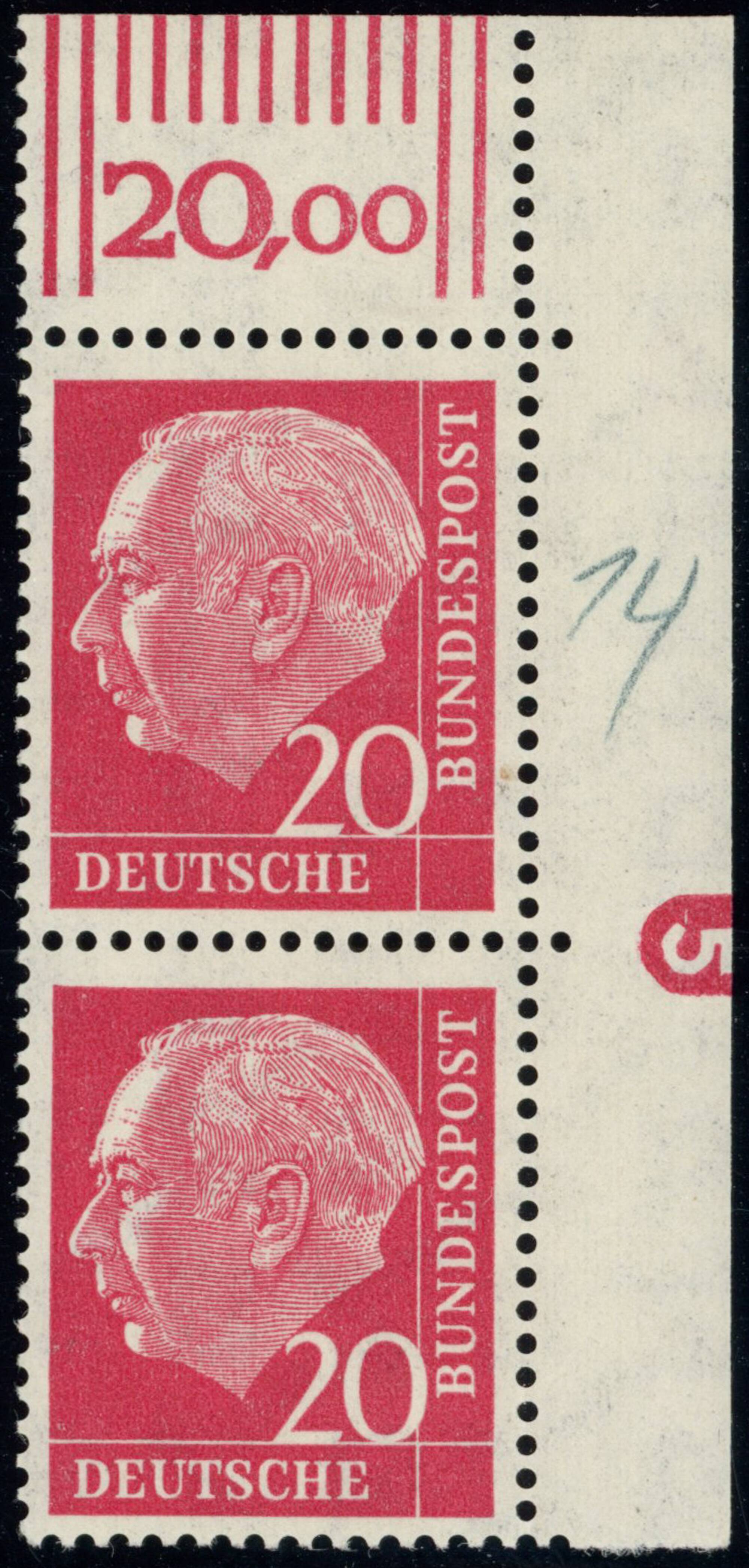 BRD 1954 MiNr. 185 x W DZ Druckerzeichen "5" negativ