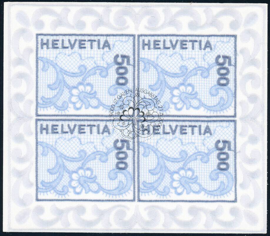 SCHWEIZ 2000 MiNr. 1726 Stickerei-Kleinbogen