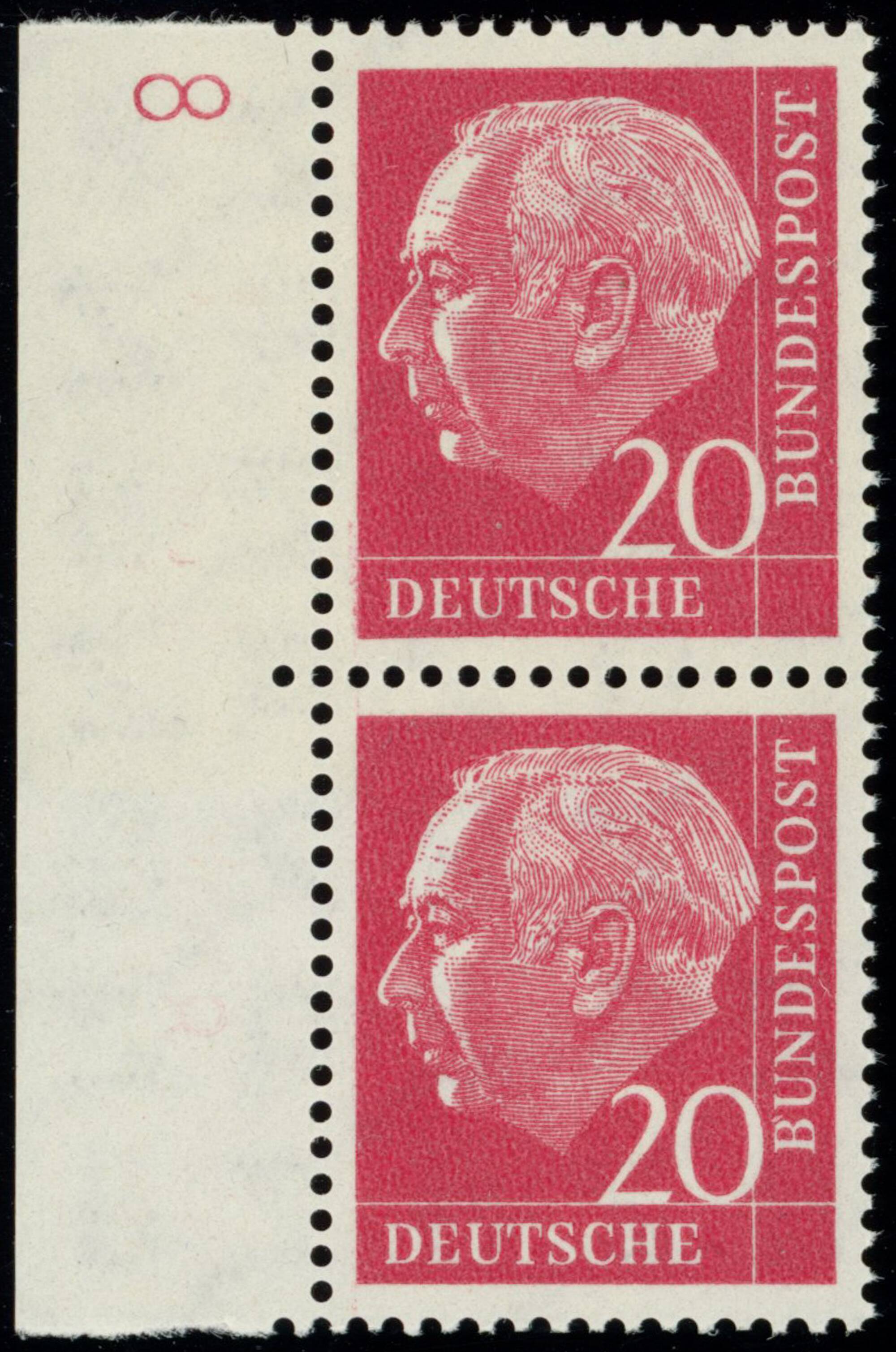 BRD 1960 Heuss lumogen MiNr. 185 y W DZ Druckerzeichen "8" positiv