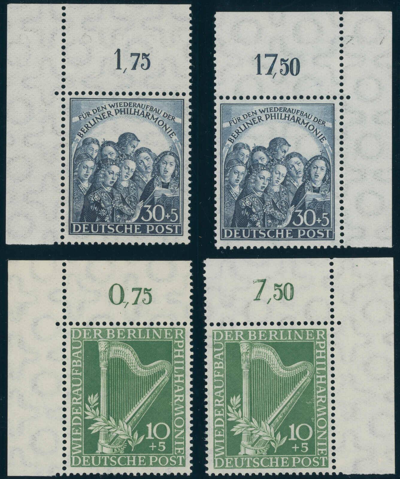 BERLIN 1950 MiNr. 72-73 Bogenecken links oben und rechts oben