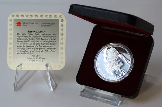 KANADA 1992 1 Silberdollar 175 Jahre Postkutschenverbindung Kingston nach York