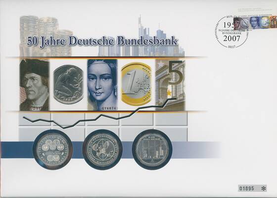 BRD 1998/2002/2007 Numisbrief 50 Jahre Deutsche Bundesbank