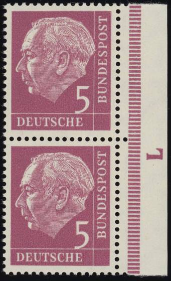 BRD 1960, MiNr. 179 y senkrechtes Randpaar mit Lumogenzeichen "L" 