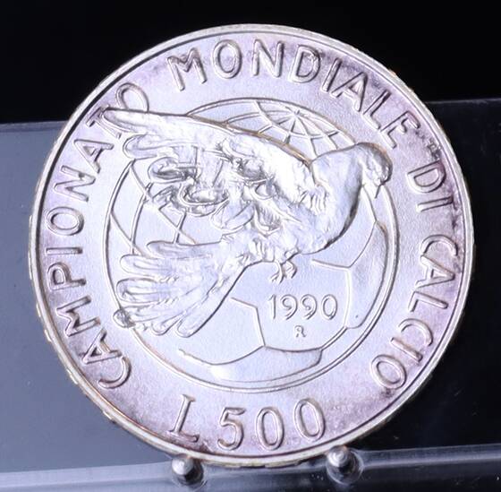 ITALIEN 500 Lire Silber 1990 Fußball-WM 1990