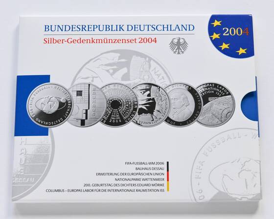 BRD 2004 Silber-Gedenkmünzensatz mit 6 x 10 Euro