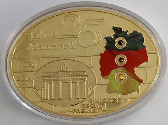 25 JAHRE MAUERFALL große Medaille vergoldet mit Swarovski