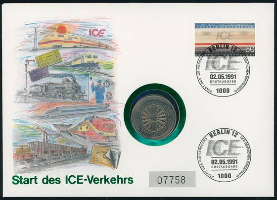 BRD 1985/1991 Numisbrief Start des ICE-Verkehrs