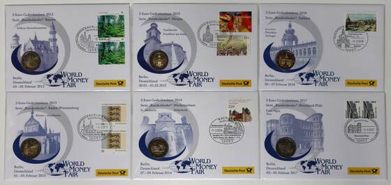 BRD 2006-2022 Lot 17 Numisbriefe 2 Euro Serie Bundesländer World money Fair