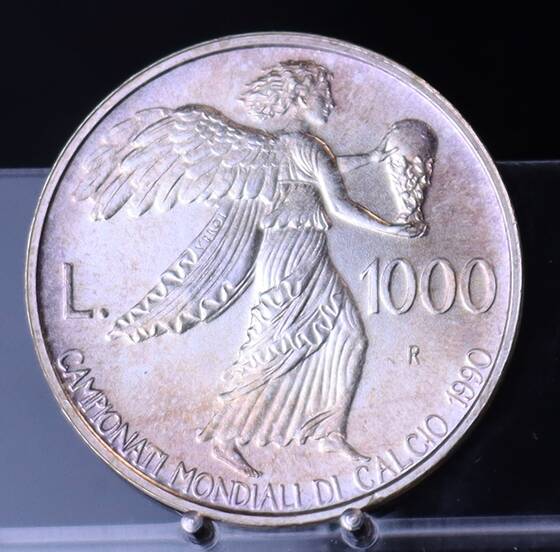 SAN MARINO 1000 Lire 1990 Silber Fußball-WM 1990